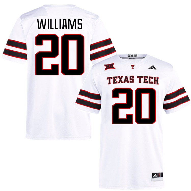 #20 J'Koby Williams Texas Tech Red Raiders Jerseys College Football Uniforms Stitched-White #20 J'Koby Williams Texas Tech Red Raiders Jerseys College Football Uniforms Stitched-White